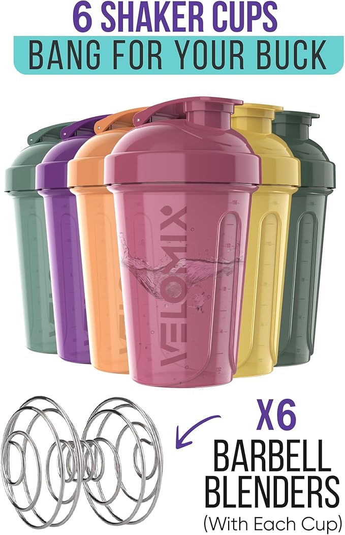 '-6 PACK- 20 OZ Protein Shaker Bottles for Protein Mixes, Shaker Cups for Protein Shakes, Small Shaker Bottle Pack, Shaker Cup, Shakers for protein Shakes (Nature Tones - 6 Pack)-FlexoryFit