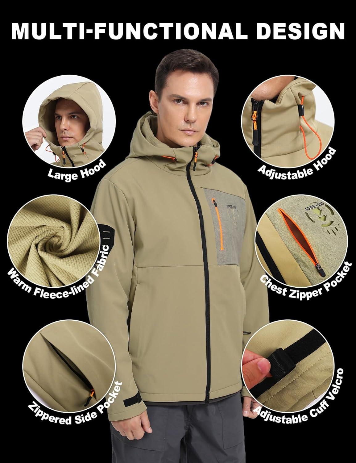 GEMYSE Men's Lightweight Rain Jacket Waterproof Raincoat Hooded Softshell Windbreaker for Outdoor Hiking Travel