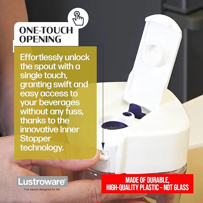 Lustroware QuickFlip Slim Airtight Pitcher - 1.2L (40oz), Heat Resistant, BPA-Free SAN Plastic, Easy Pour, Space-Saving, Made in Japan - White