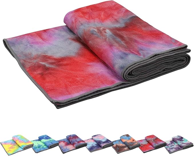 Yoga Towels , Non Slip Hot Yoga Towel Skidless Waffle Texture, 100% Absorbent Odorless Microfiber Yoga Blanket, Standard Sized 24 inchx72 inch Mat Towel (Pink & Red)1-FlexoryFit