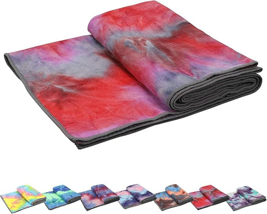 Yoga Towels , Non Slip Hot Yoga Towel Skidless Waffle Texture, 100% Absorbent Odorless Microfiber Yoga Blanket, Standard Sized 24 inchx72 inch Mat Towel (Pink & Red)1-FlexoryFit