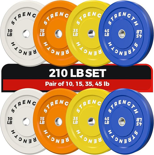 Premium Color-Coded Rubber Bumper Plates Set - 2 Inch Olympic Weight Plates for Home Gym Cross and Strength Training