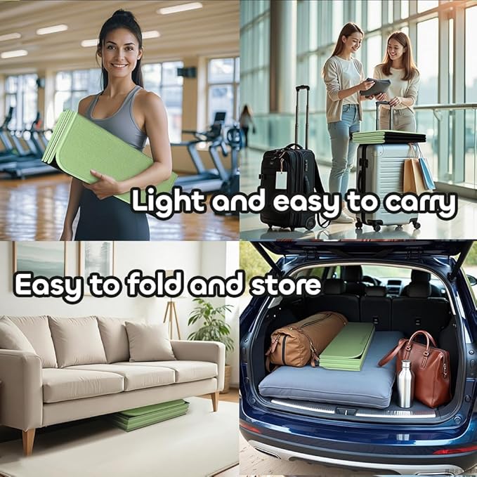 Foldable Yoga Mat 12mm Extra Thick Joint Protection,Portable Design for Travel/Pilates/Board/Camping,Environmental Sports Mat Non-Slip Gym Mat,Odorless POE Material-FlexoryFit