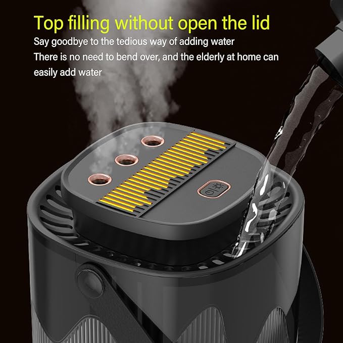 Desktop Humidifier, Quiet Top Fill USB Powered Air Humidifier with Night Light for Home Bedroom Office & Car 3L Grayish Black