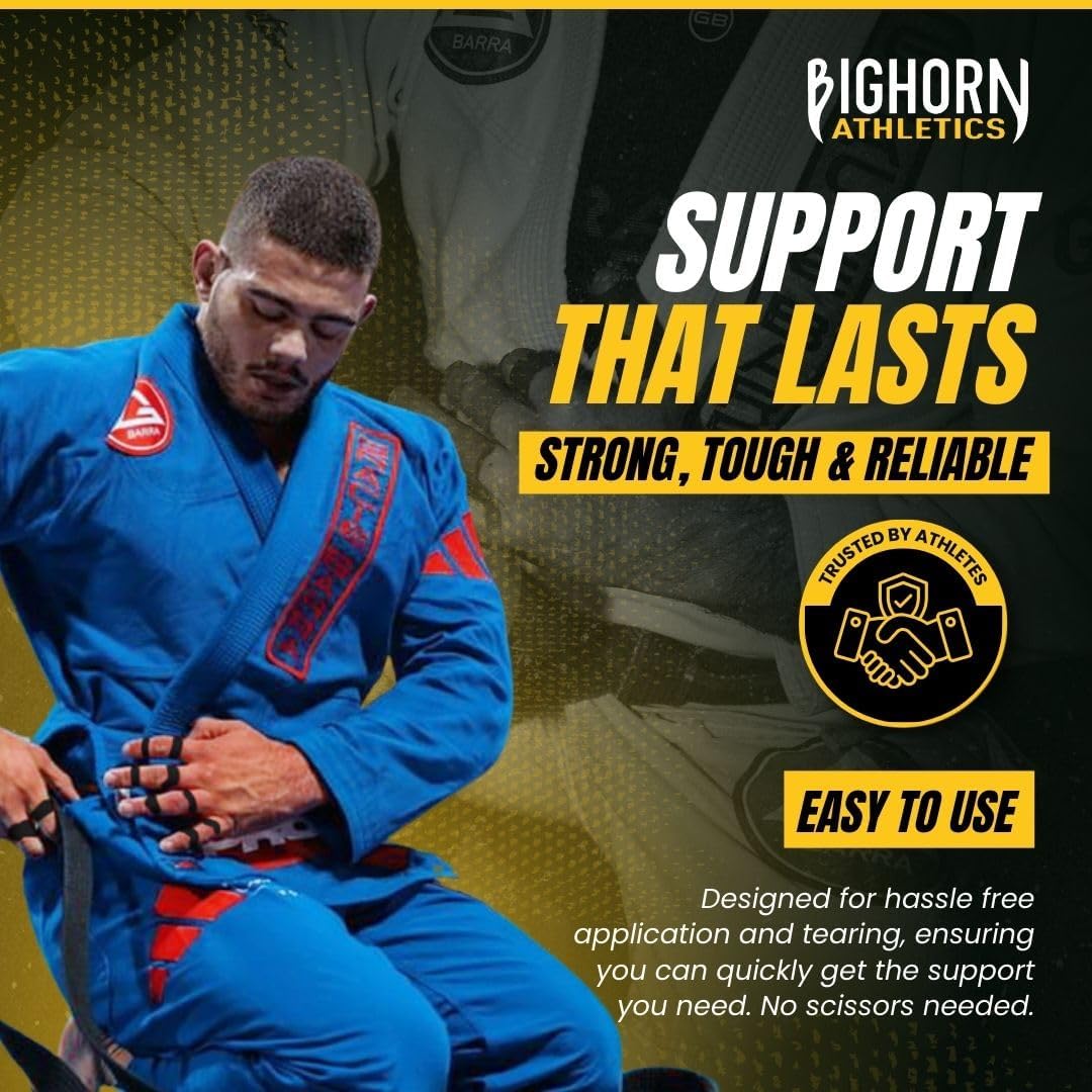 Bighorn Athletics Jiu Jitsu Finger Tape | Residue-Free Athletic Finger Tape for Sports & Injuries: Rock Climbing, Volleyball, Football, Basketball, Hands & Toes | 0.3-Inch x 45-feet, 8-Rolls, Black