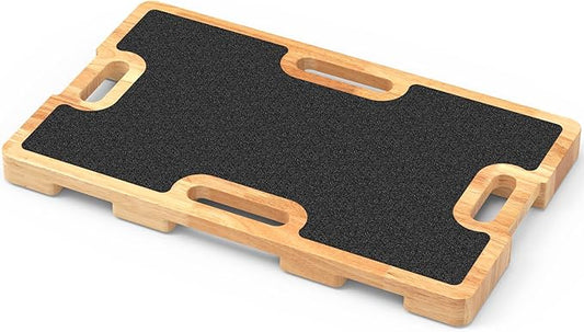 Wooden Resistance Band Foot Plate, Non-Slip Exercise Board with Free Soft Pad & Drawstring Bag for Strength Training, Stretching & Balance, Home Gym Fitness Platform for Full-Body Exercises-FlexoryFit
