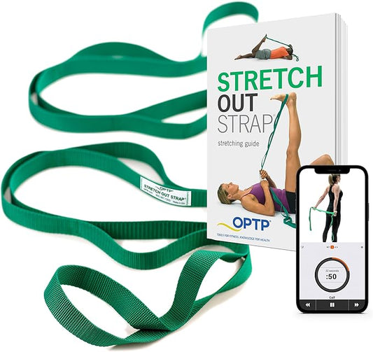 OPTP The Original Stretch Out Strap with Exercise Book, for Flexibility and Mobility Exercises. Stretch Out Straps for Physical Therapy, Yoga Stretching Strap and Knee Therapy Strap. Made in the USA-FlexoryFit