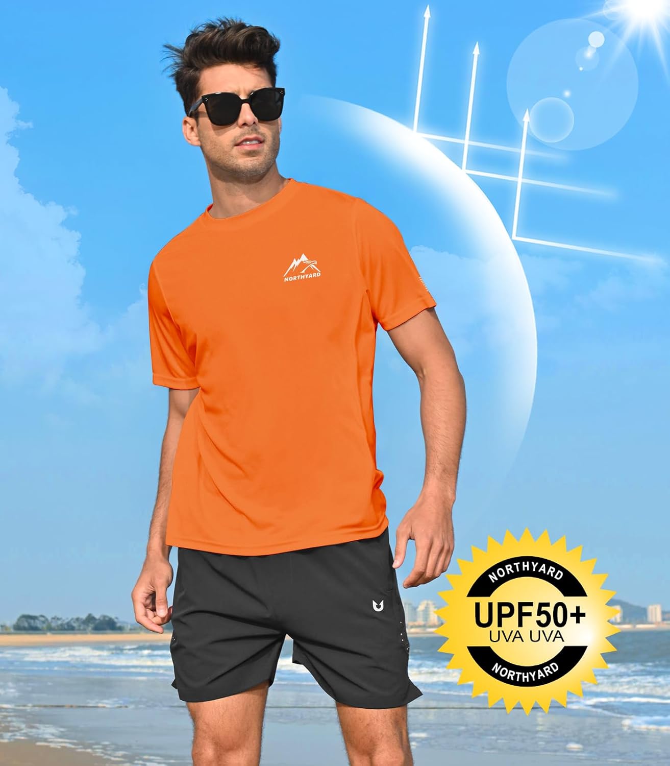 NORTHYARD Men's UPF 50+ Sun Protection Shirts Swim SPF UV Quick Dry Short Sleeve T-Shirts for Athletic Fishing Rash Guard