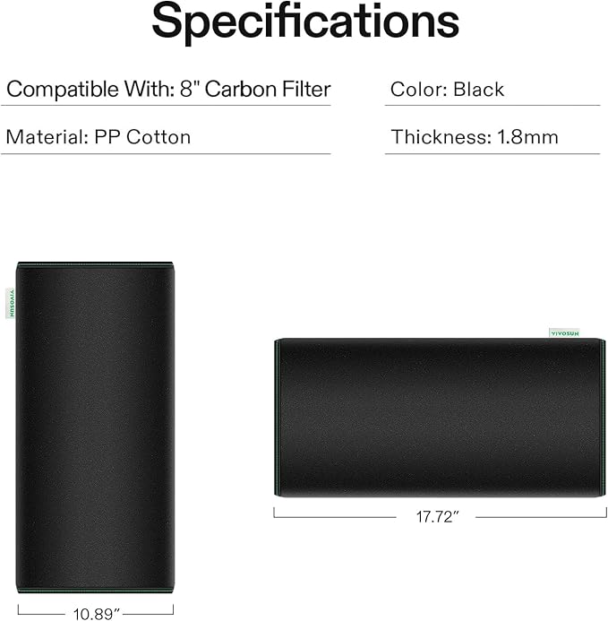VIVOSUN 8 Inch Prefilter for 8" Carbon Filter, Black, 17.72" Long