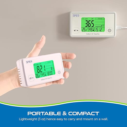 Sper Scientific Digital Indoor Air Quality Meter Monitor 800052 w/NDIR CO2 Sensor - CO2, Temperature & Humidity Meter w/Time & Large Color Coded Display for Home, Office, School & Hotel Room - 4 pc