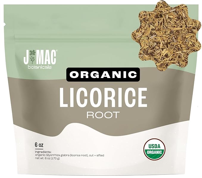 J Mac Botanicals Organic Licorice Root Tea, Cut and Sifted, Dried Herb, regaliz raiz organico-FlexoryFit