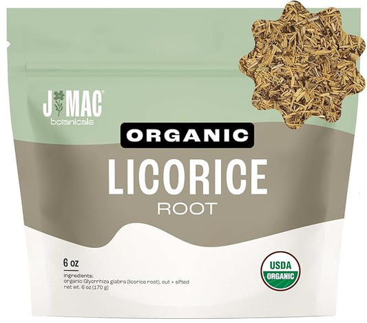 J Mac Botanicals Organic Licorice Root Tea, Cut and Sifted, Dried Herb, regaliz raiz organico-FlexoryFit