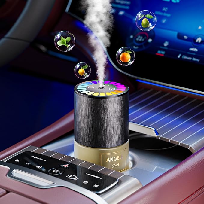 Car Air Freshener, Car Fresheners Long Lasting, Auto On/Off, 3 Adjustable Modes for Custom Scent Intensity, 150mL Large Capacity, Diffuser with RGB Music Syncing Light (Angels)