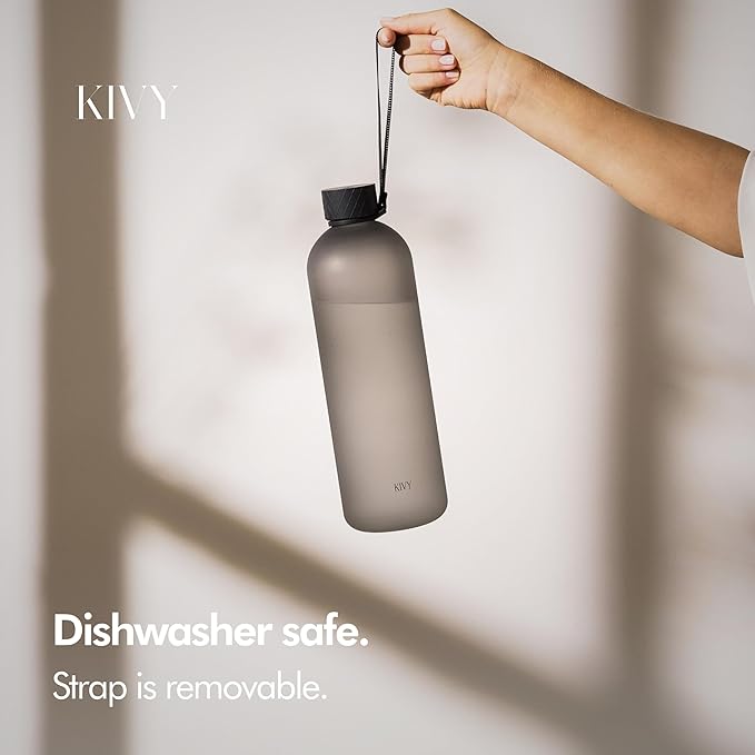 KIVY Large Water Bottle 50oz [Lightweight & Shatterproof] Fits Backpack & Cupholder for Travel, Sports, School - Black water bottle no straw - 1.5 Liter water bottles - 50oz Water bottle-FlexoryFit
