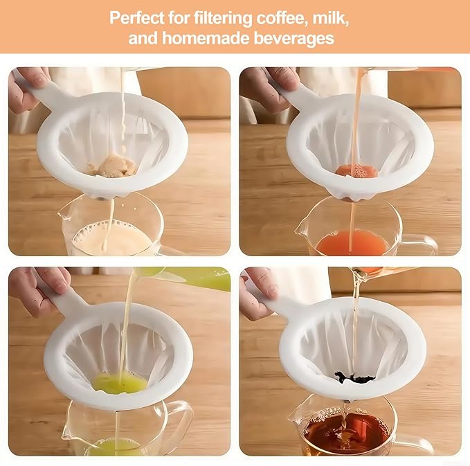 Ultra-Fine Nylon Mesh Strainer- Mini Kitchen Colander for Coffee, Milk, Yogurt, Juice - Non-Slip Handle & Hanging Hole (120/200 Mesh)