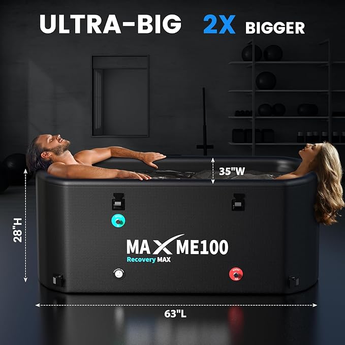 MAXME100® Cold Plunge Tub, Ice Bath Tub, XXXL Cold Plunge With Non-Slip Step, Upgraded HSBMF Material, Dual- Action Pump, Water Chiller Compatible, Portable, Inflatable, Outdoor, Indoor, Athletes