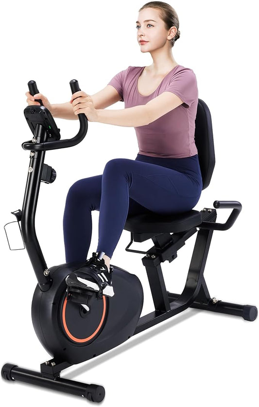 Recumbent Exercise Bike for Seniors - 400LB Weight Capacity Recumbent Bikes with Comfortable Seat, Pulse Sensor, 16-level Resistance, LCD Monitor-FlexoryFit
