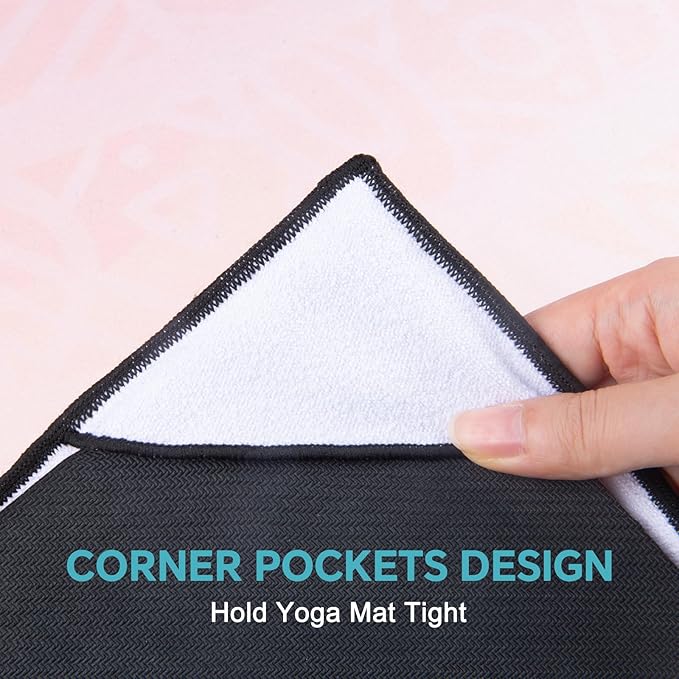QiyI Yoga Mat Towel with Corner Pockets, Non Slip Sweat Absorbent Hot Yoga Towels, Soft Yoga Blankets with Travel Bag, Skidless Mat Cover for Workout, Gym, Fitness - 70"x26", Gradient Mandala-FlexoryFit