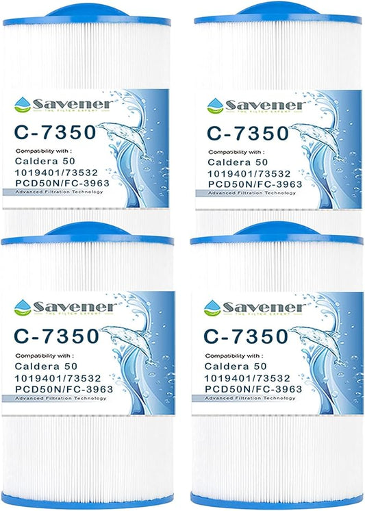 Spa Filter Compatible with Caldera 50, Caldera Spas, Unicel C-7350, 1019401, 73532, PCD50N, FC-3963, 50 sq.ft hot tub Filter, 4 Pack