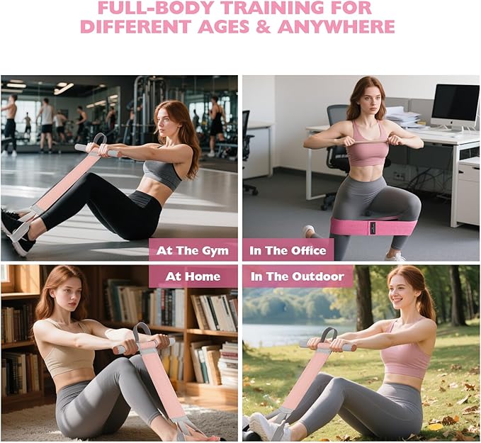 Fitness Resistance Band with Handles & Non-Slip Pedal, 150lb Fabric Exercise Bands, Yoga Starter Sets Sit Up Pull Rope for Full Body Strength Training, Stretch Band Workout Equipment-FlexoryFit