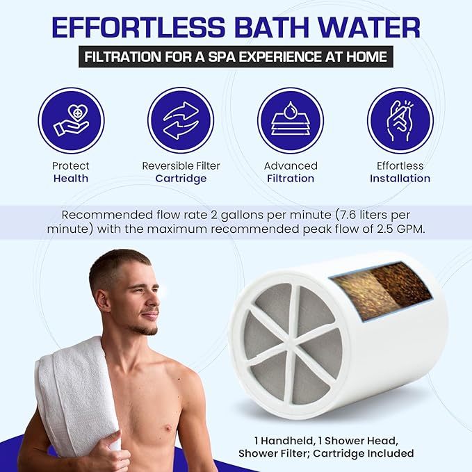 Crystal Quest Luxury Handheld Shower Power Filtration System - Chrome - BPA Free | 1.25-2.5 GPM | Reversible Cartridge | Great for Dechlorination