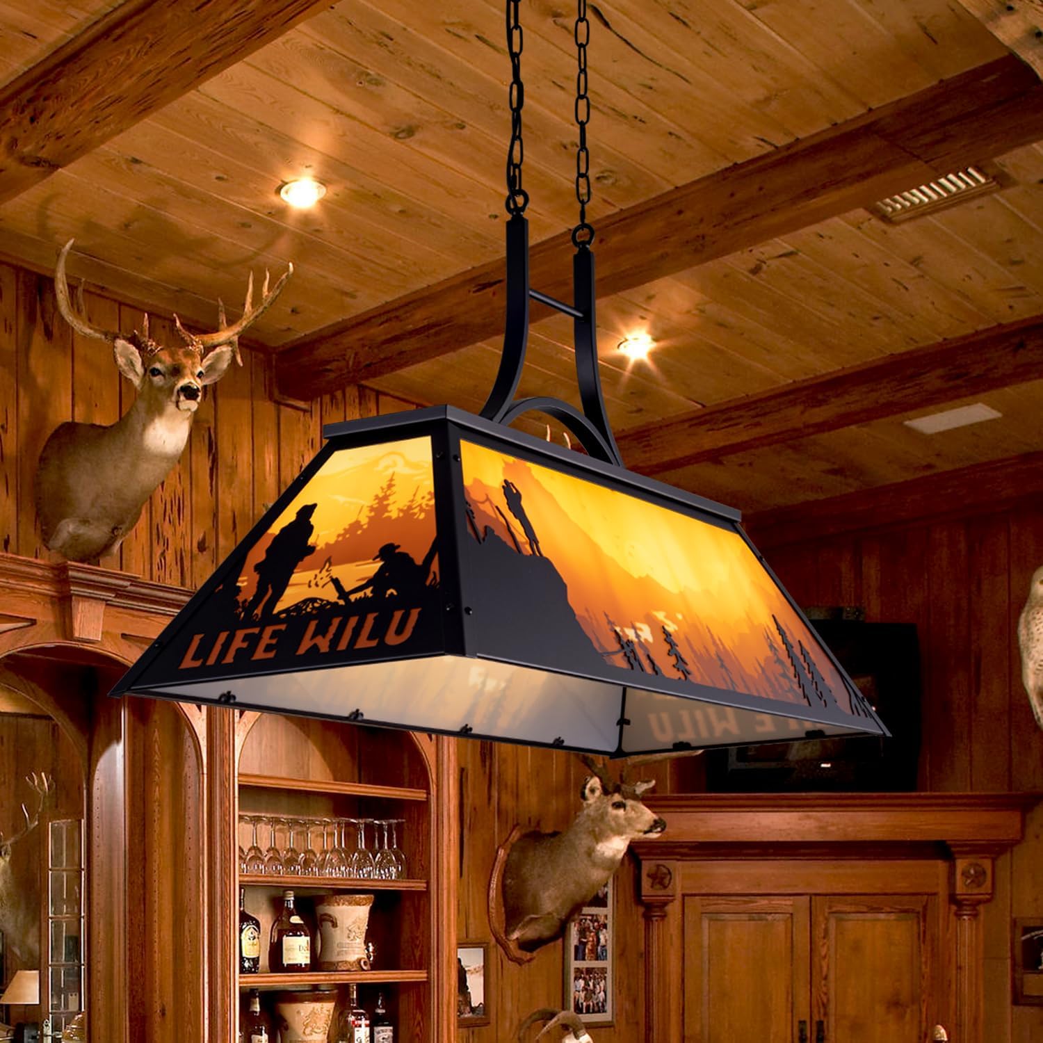 Wellmet Tiffany Pool Table Light - 47.3" Billiard Lights for 7-9ft Tables, Snooker, Cabin, Game Room, Rustic Nature Chandelier