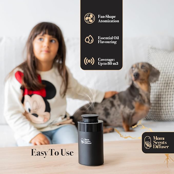 Car Diffuser for Essential Oils + Santal Scent Included Portable Waterless Air Freshener Built-in Battery Ultrasonic Cool Mist Humidifier with 9 Adjustable Modes Aromatherapy for Home Office Bedroom
