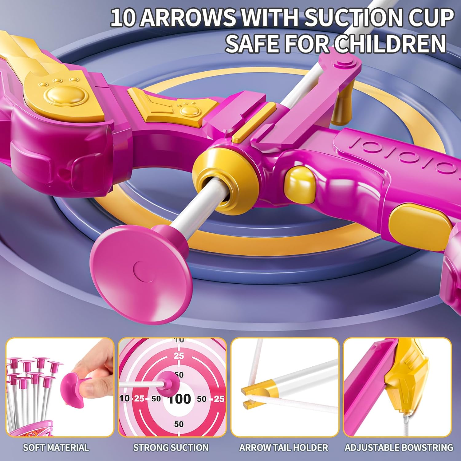 Kids Bow and Arrow Set, LED Light Up Archery Toy Set with 10 Suction Cup Arrows,Target & Arrow Quiver, Bow and Arrows Set Toys Gift for 3 4 5 6 7 8 9 10 11 12 Year Old Kids Boys Girls (Pink)
