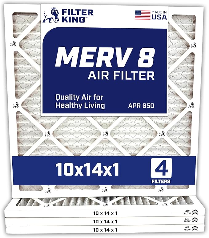 Filter King 10x14x1 Air Filter | 4-PACK | MERV 8 HVAC Pleated A/C Furnace Filters | MADE IN USA | Actual Size: 9.5 x 13.5 x .75"