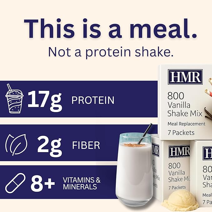 HMR 800 Shake Meal Replacement Mix | Vanilla Shake Powder to Support Healthy Weight Loss | 17g of Protein | Easy to Make | Low Calorie Food | Triple Pack, 7 Servings-FlexoryFit