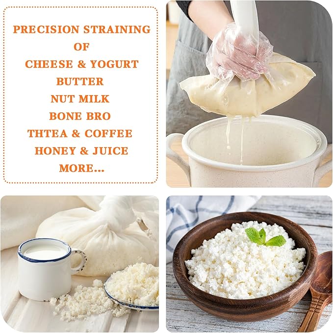 4 Pack Nylon Nut Milk Bag 12 × 8 Inches Fine Mesh Cheese Cloth Multiple Usage Reusable Food Strainer Professional Cold Brew Filter for Straining Juice Coffee Yogurt Tea (Cotton, 12×8 In)