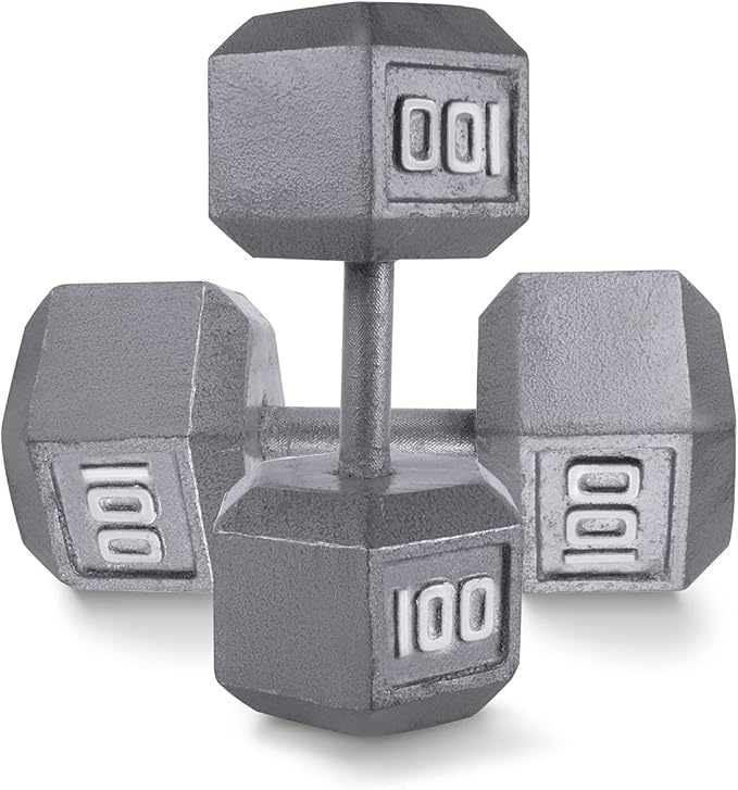 WF Athletic Supply Cast Iron Solid Hexagon Gray/Black Dumbbells, Strength Training Free Weights Set of 2 for Women and Men, Hand Weights Sold by Pairs, Multi-Select Size Options Available-FlexoryFit