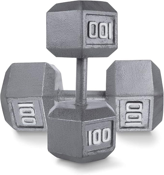 WF Athletic Supply Cast Iron Solid Hexagon Gray/Black Dumbbells, Strength Training Free Weights Set of 2 for Women and Men, Hand Weights Sold by Pairs, Multi-Select Size Options Available-FlexoryFit