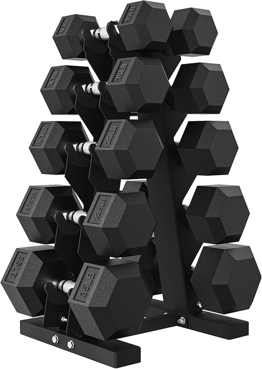 Hex Dumbbell Sets with Rack, 60-550 lb Rubber Encased Exercise & Fitness Dumbbells Set with Rack Option, Hand Weight for Strength Training, Weight Dumbbells-FlexoryFit