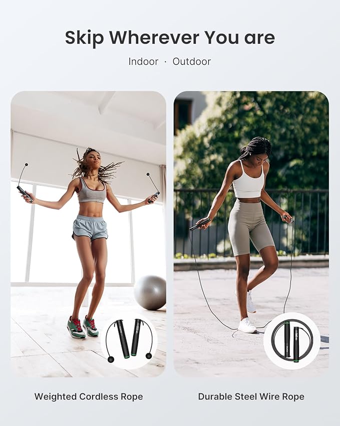 RENPHO Cordless Jump Rope, Weighted Jump Rope with Counter, Jump Ropes for Fitness, Smart Skipping Rope for Crossfit, Gym, Burn Calorie, APP Data Analysis, at-Home-Workout for Women Men Adult Kids-FlexoryFit