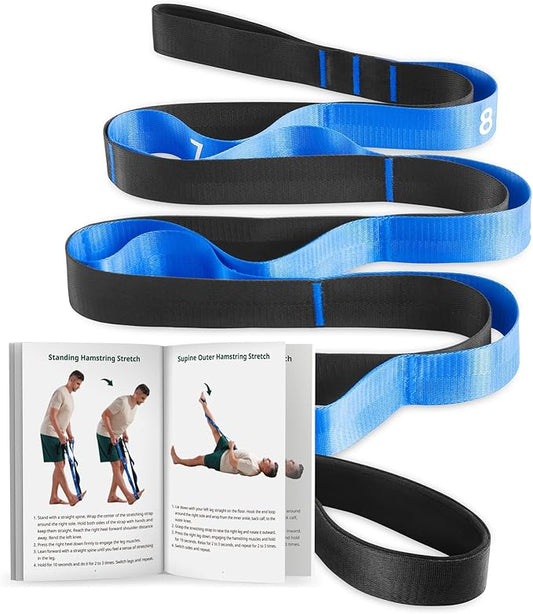 Trideer Stretching Strap for Physical Therapy, Non-Elastic Yoga Straps for Stretching with 10 Loops, Durable Nylon Stretch Bands for Exercise, Pilates, Gymnastics, Leg Stretcher with Guidance and Drawstring Bag-FlexoryFit