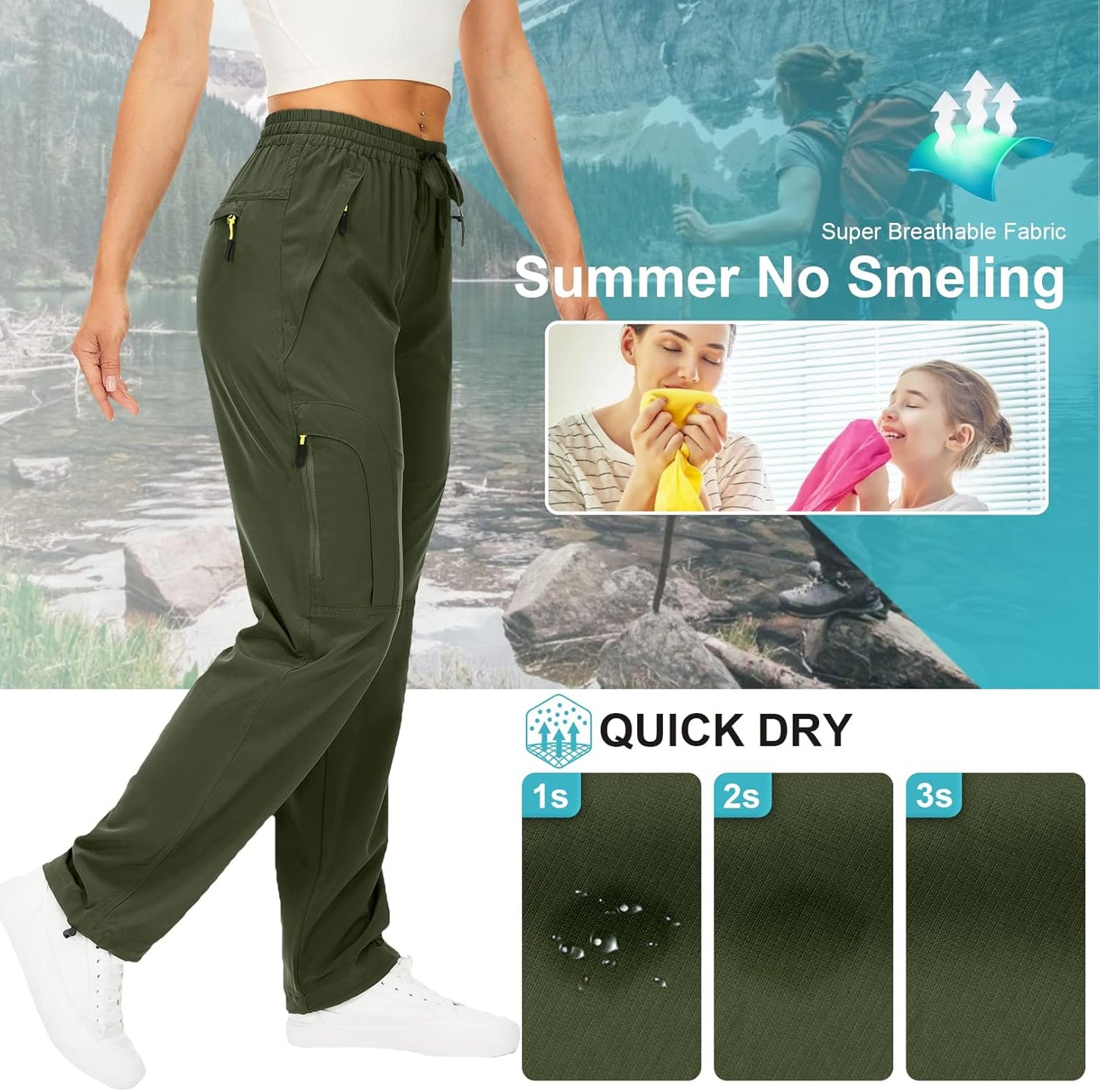 Womens Hiking Pants Quick Dry UPF 50 Lightweight Travel Golf Cargo Safari Pants Zipper Pockets