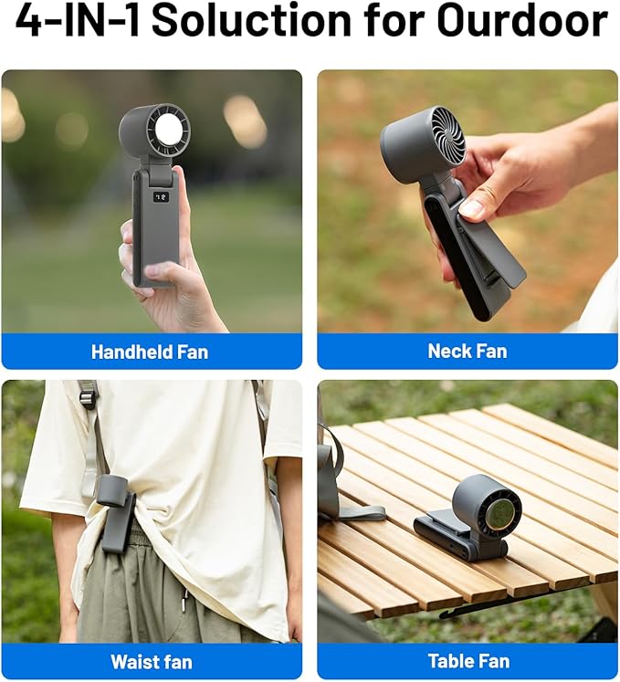 PEAKFLOW Handheld Fan with Ice Cooler,Foldable,Mini Pocket Size, Digital Display, 4000mAh Rechargeable Battery,4-Speed,4-IN-1 Portable Fan for Travel and Outdoor