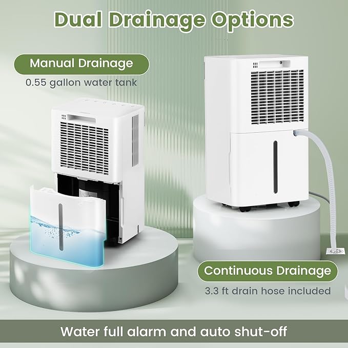 COSTWAY 32 Pints Dehumidifier, 24H Timer, 3-Color Indicator, Drain Hose & Wheels, Low Noise, 2000 Sq.Ft Portable Dehumidifier Home, Bathroom, Bedroom