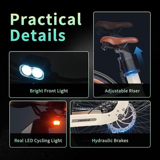 Carbon Fiber Electric Bike, 48V Dual Battery 128 Miles Ebike, Peak 1000W Motor 25MPH, 26'' Big Tires, 7-Speed, Hydraulic Brakes, Front Suspension Electric Bicycle for Men/Women Commuter