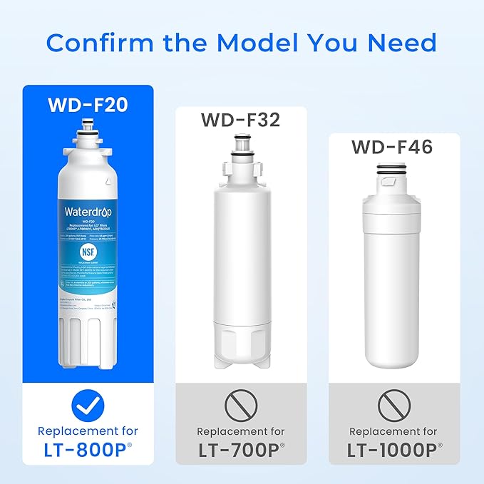 Waterdrop ADQ73613401 Refrigerator Water Filter, Replacement for LG® LT800P®, ADQ73613408, ADQ75795104, ADQ73613402, Kenmore 9490, 46-9490, LSXS26326S, LMXC23746S, LSXS26366S, WD-F20, Pack of 4