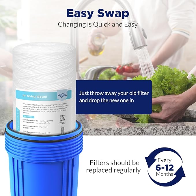 Membrane Solutions 10 Micron 10"x4.5" String Wound Whole House Water Filter Replacement Cartridge Universal Sediment Filters for Well Water - 4 Pack