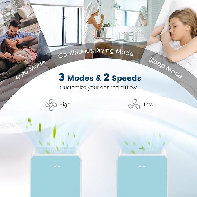 COSTWAY 2500 Sq. Ft Dehumidifier for Basement, 32 Pints Portable Quiet Dehumidifier for Bedroom Bathroom with Sleep Mode, 24H Timer, Auto Shut Off, Auto Defrost & Drain Hose (Navy)