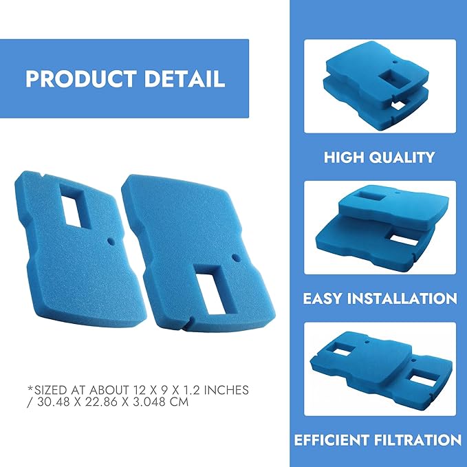 Sponge Filter Pads 2 Pcs Blue Pond Filter Pad for Sunsun 660 GPH Fountain Pump CUF-6000 Filter, for VIVOHOME 530 & 660 GPH Fountain Pump Replacement Parts Pond Pump Filter Sponge Pads