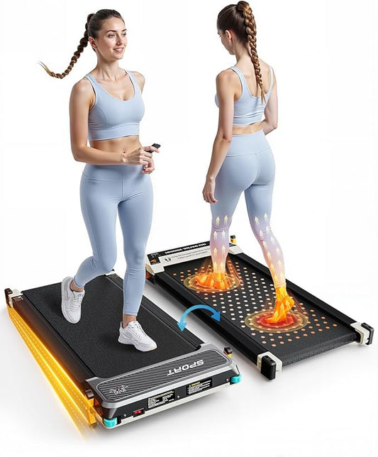 FUNRAY Versatile Walking Pad Treadmill with Incline - Dual-Sided Under Desk Treadmill with Foot Massage,2 in 1 Walking Machine for Home/Office with 330LBS Weight Capacity