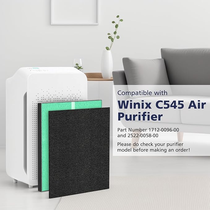 2 Pack C545 HEPA Pollen Replacement Filter S Compatible with Winix C545 Air Purifier, Replaces Part 1712-0096-00 and 2522-0058-00, 2 HEPA Filter + 8 Activated Carbon Filters, Green