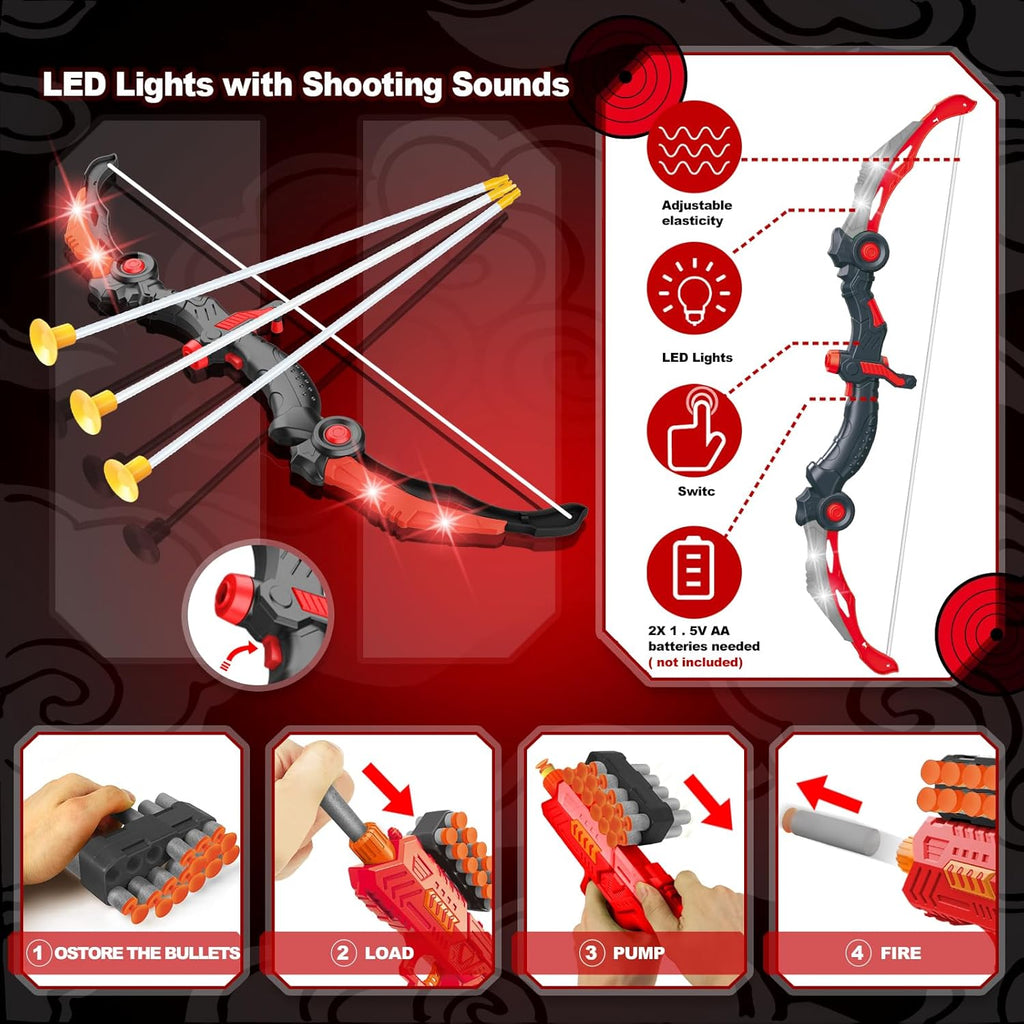 SpringFlower 2 Bow and Arrow Sets with LED Light-up,2 Foam Dart Guns for Kids 5 6 7 8 9 10+ Years Old, Archery Set with Standing Target for Boys & Girl, Ideal Gift