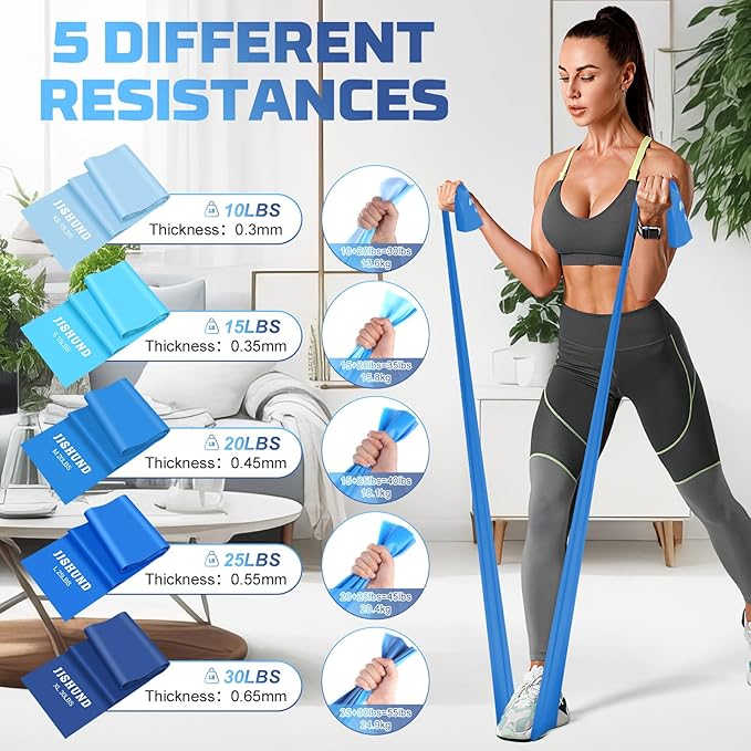 5 Pcs Resistance Bands, Professional Exercise Bands Elastic Stretch Bands for Fitness Yoga Pilates Stretching Strength Training, Workout Bands for Women and Men Home Gym-FlexoryFit