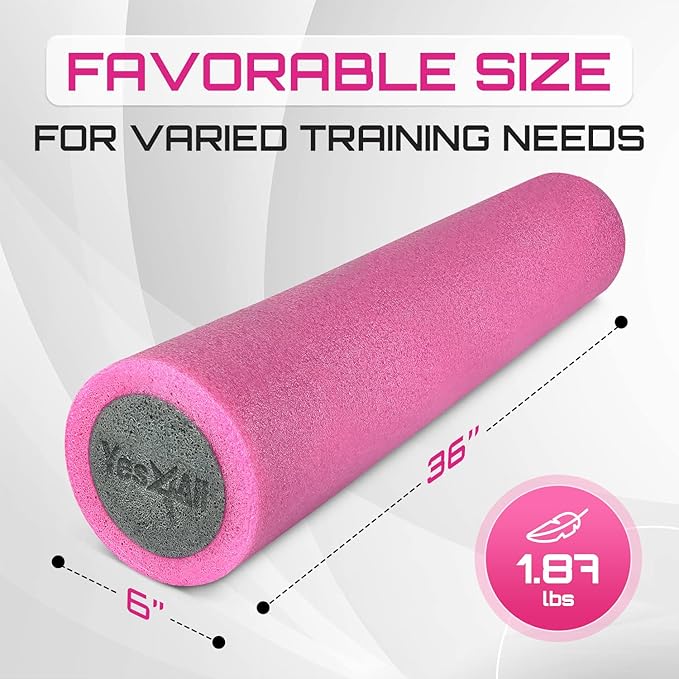 Yes4All High-Density EPP Round Back Roller Foam, Exercise Foam Roller for Yoga, Pilates & Stretching - 12, 18, 24, 36 inch-FlexoryFit