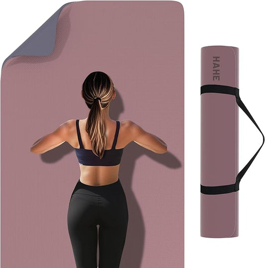 HAHE Non Slip Yoga Mat Wide, (72"L X 32"W, 0.24" Thick) Large Fitness Exercise Mat with Carrying Strap, Eco-Friendly POE Yoga Mats for Home, Gym, Pilates, Stretching-FlexoryFit